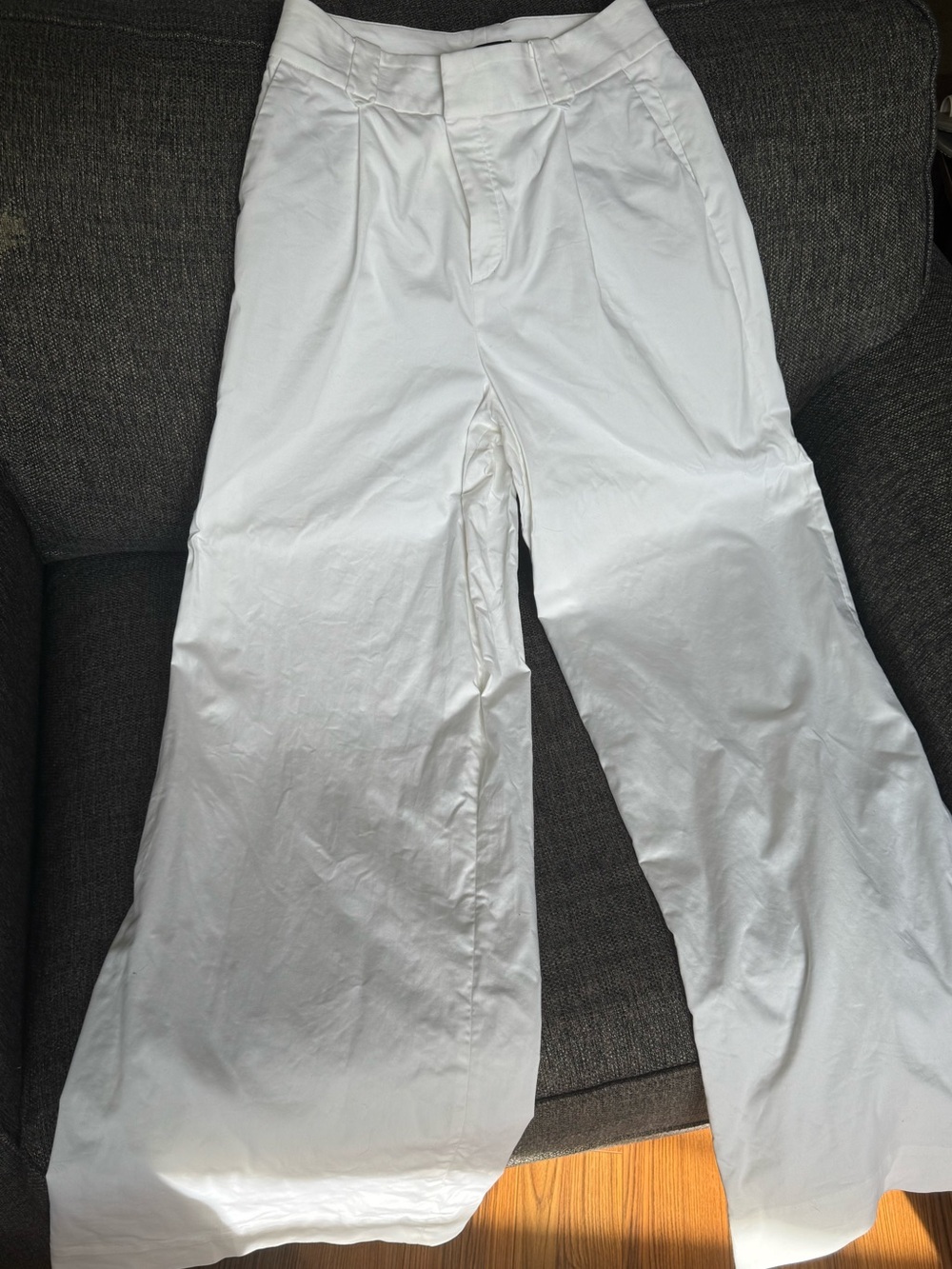 Massimo Dutti White Boot-Cut Wide-Leg Trousers